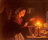 A Market Scene By Candlelight by Petrus Van Schendel